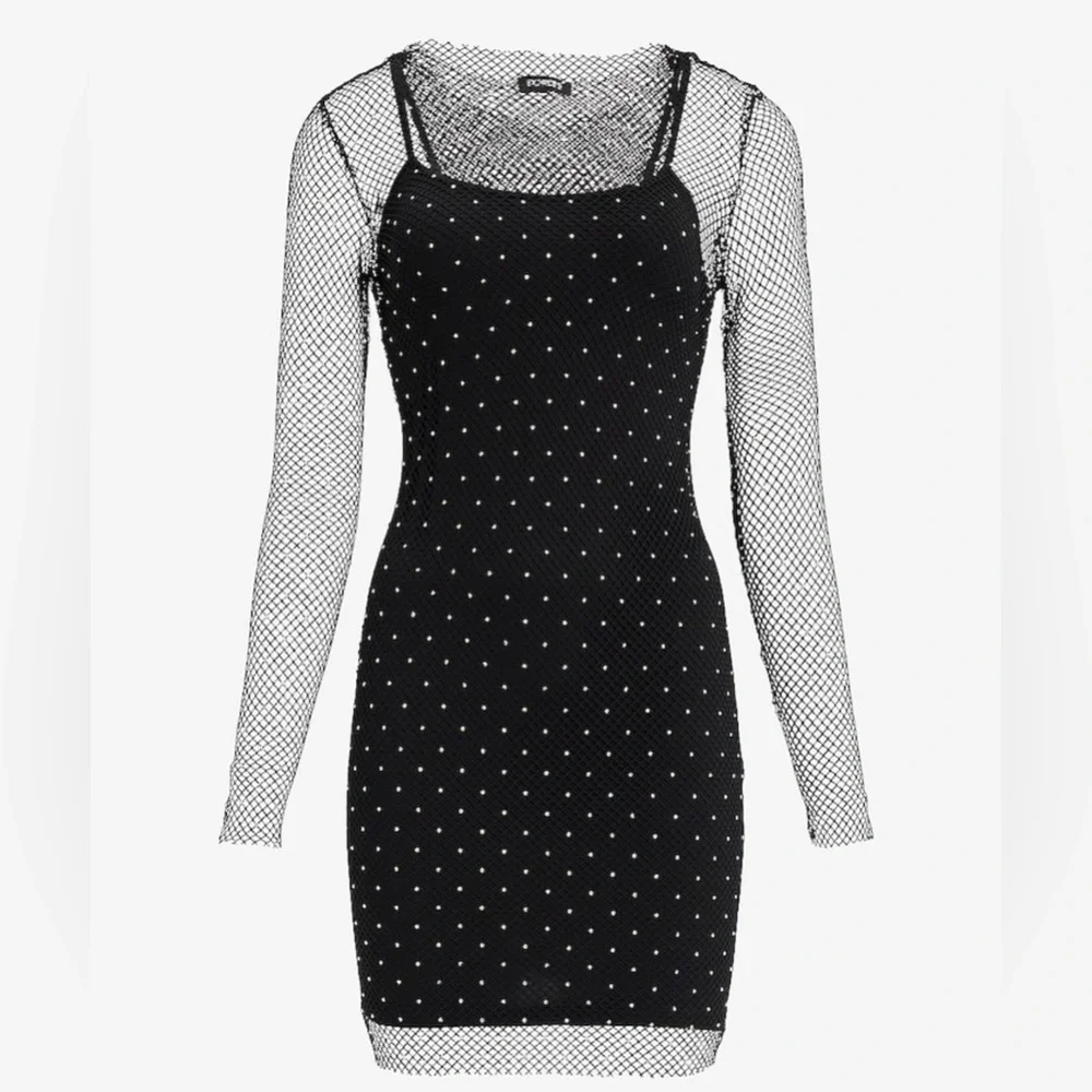 Mesh Rhinestone Long Sleeve Mini Dress - Picture 4 of 4